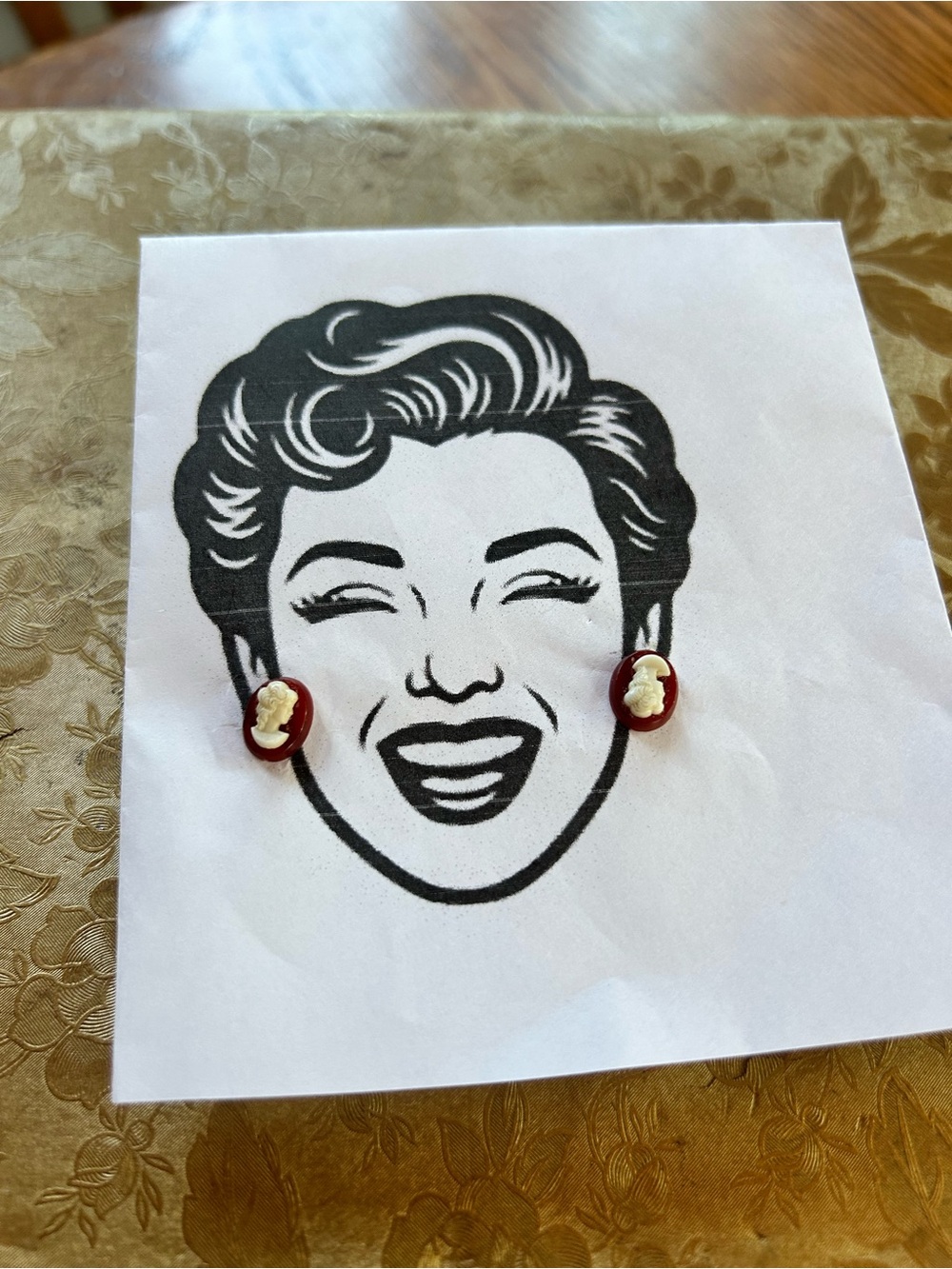 Vintage-Inspired Red Cameo Stud Earrings - Women Jewelry